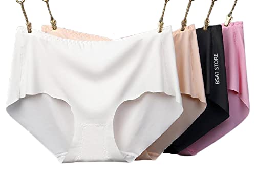 Women's Ice Silk Blend Invisible Lines No Show Hipster Panty (Multicolor, S) (Pack of 4)